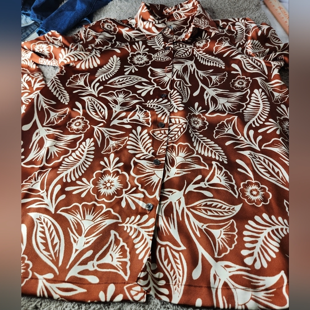 Latino Heritage Month Women's Long Sleeve Button-Down Shirt - Brown M - Picture 11 of 16